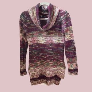 ULTRA FLIRT Burgundy/Multicolored Cowl Neck Sweater, Size L.
